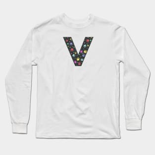 V letter  with colorful paw print Long Sleeve T-Shirt